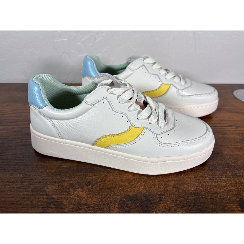 Soludos Sunrise Leather Sneakers White Yellow Blue Pink Womens 7.5 Low Top Shoes